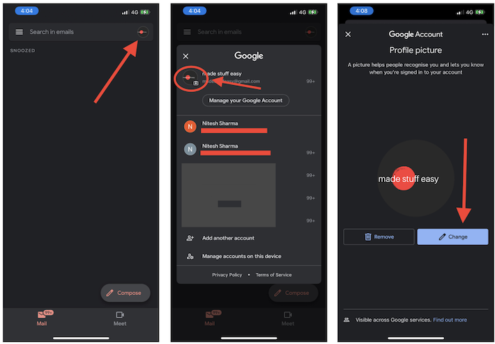 change gmail photo iphone