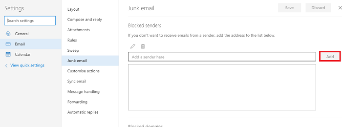 block sender outlook