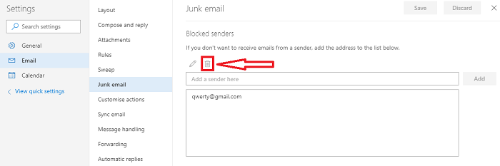 remove email outlook