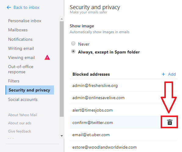 unblock yahoo mail address