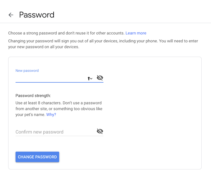 change password gmail