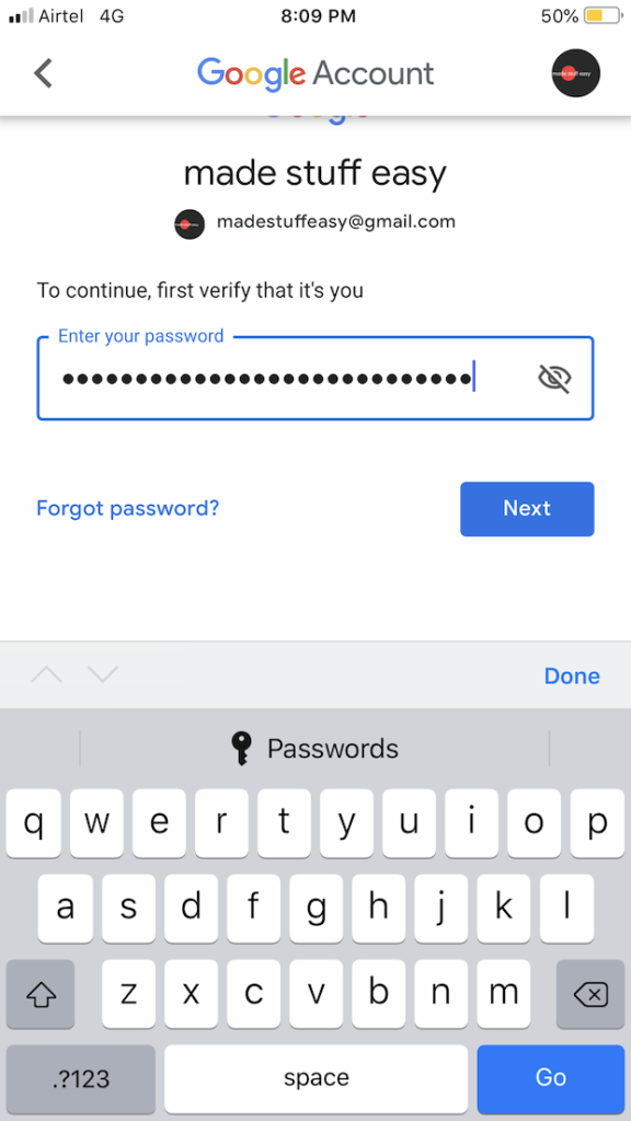 current password gmail