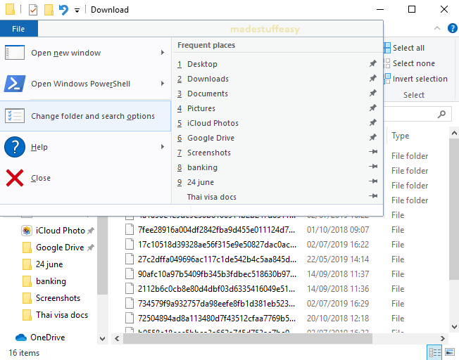 change folder and search options