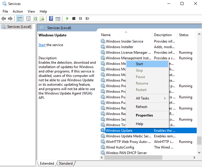 start windows update services