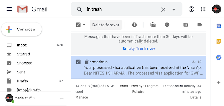 clear gmail trash